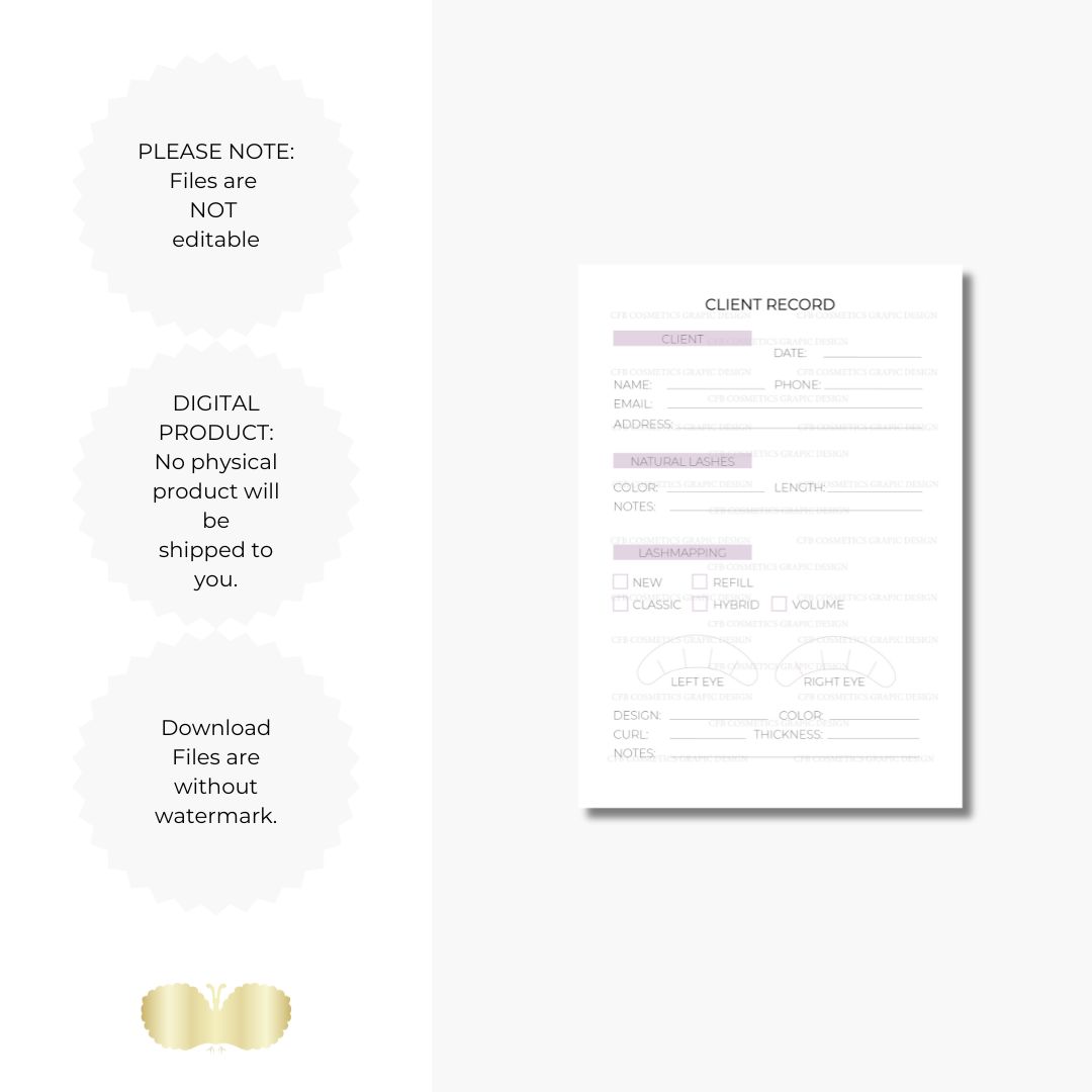 Kundenkartei Wimpernverlängerung | Wimpernstudiobedarf | Digital