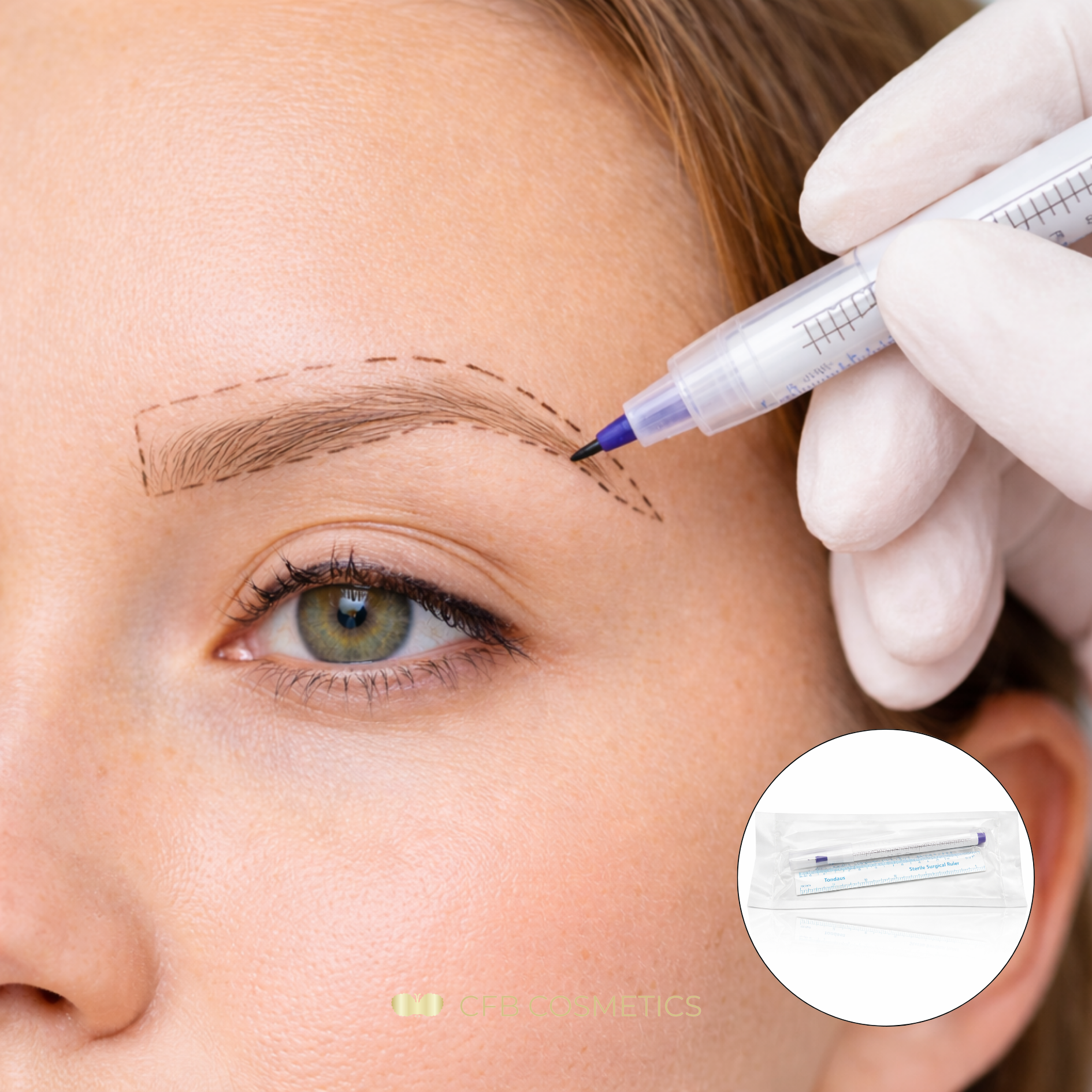 Markierset Stift und Lineal | wasserfest | für Microblading und PMU | CFB Cosmetics®
