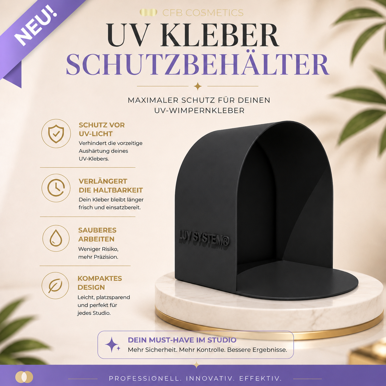 UV Kleber Schutzbehälter schwarz – LUV System® | Schutz für UV Wimpernkleber | Made in Germany