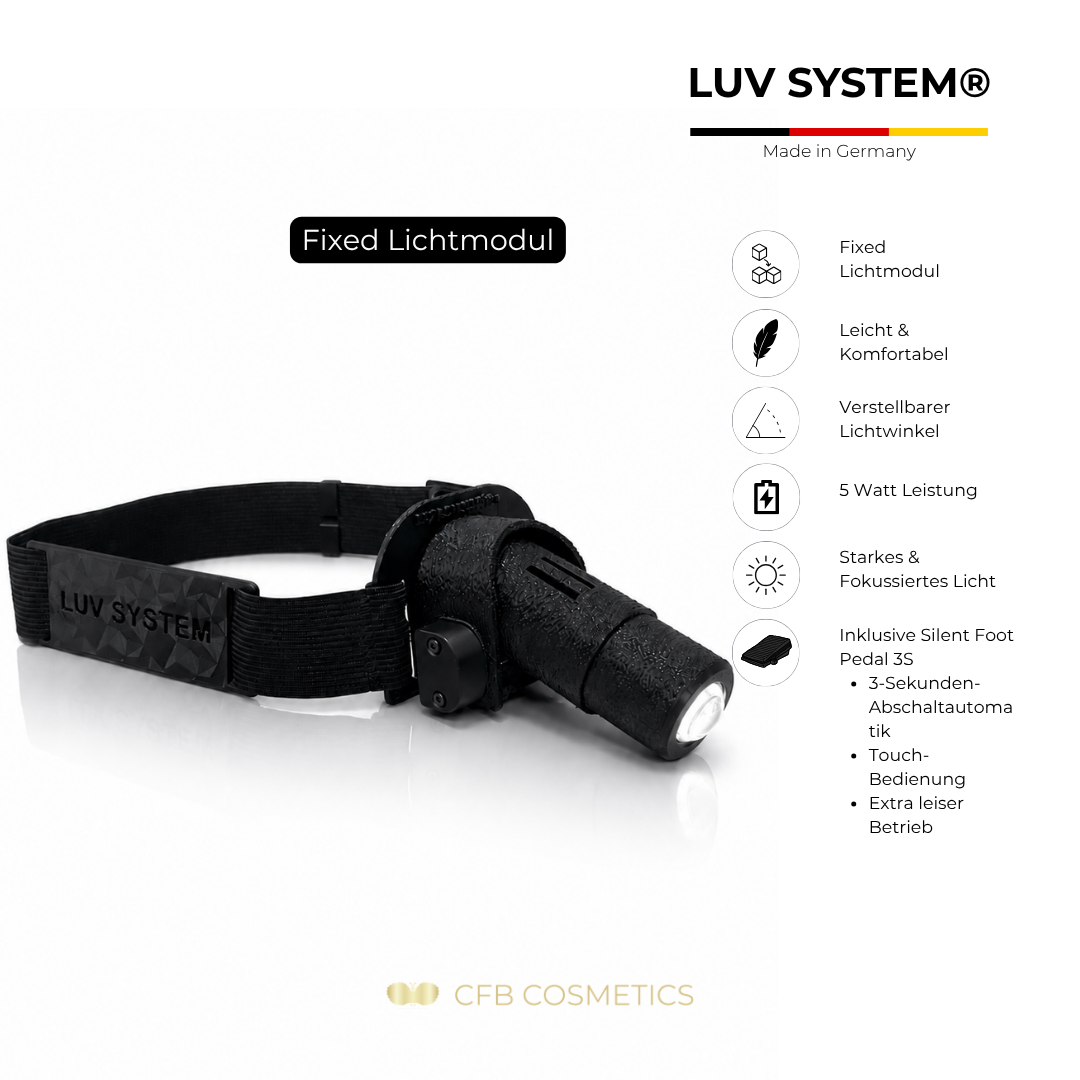 LUV System® Kopflampe Fixed UV LED – 7 UV LED Lichtfarben – Made in Germany