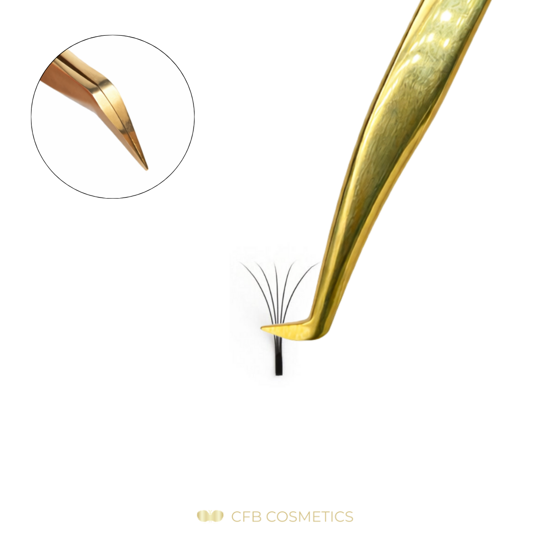 Gold Professional Pinzette No. 8 - 75 Grad 6 mm L Form - Volumen und Einzeltechnik CFB Cosmetics®