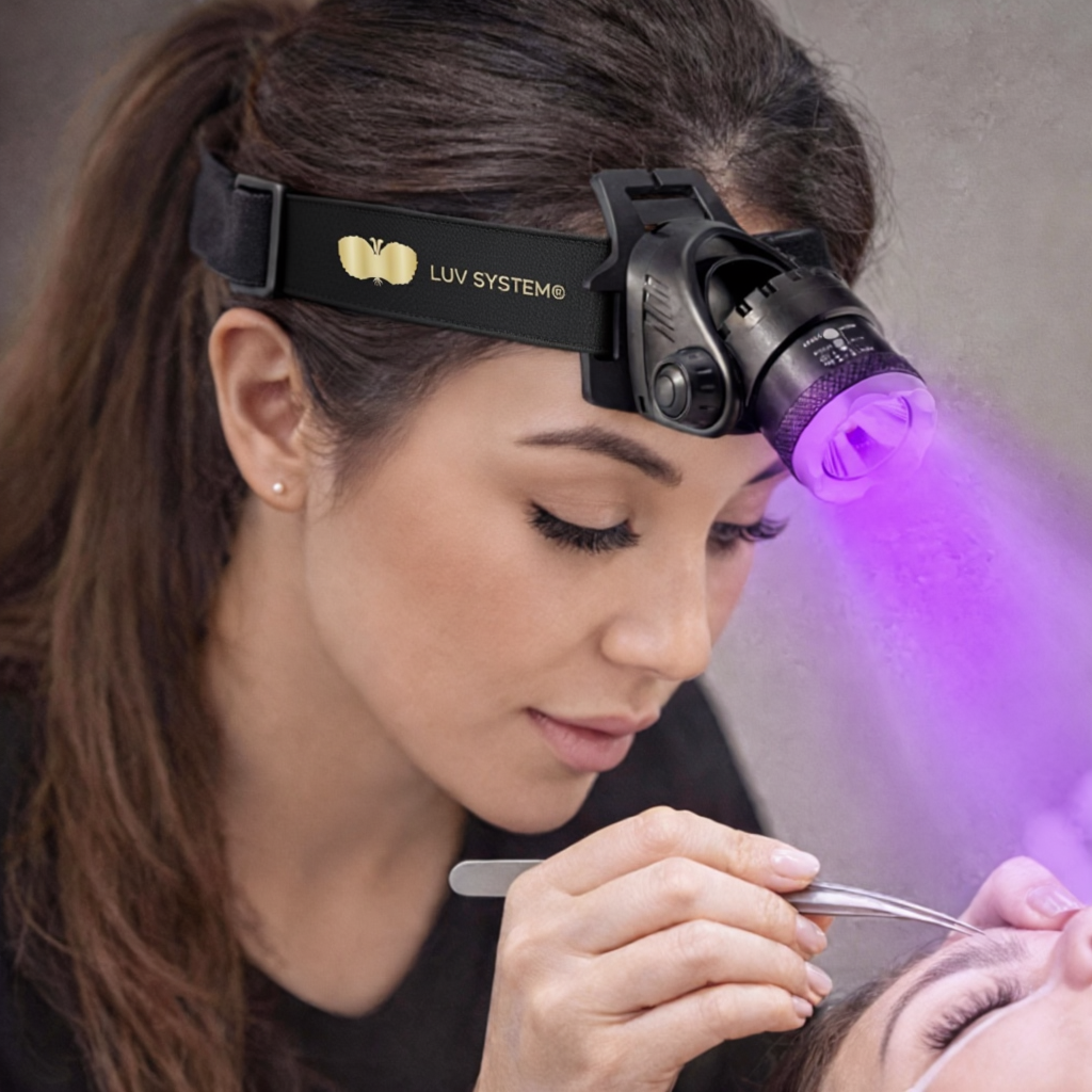 UV Wimpernverlängerung Set | Kopflampe | mit violettem UV LED Licht | BESTSELLER