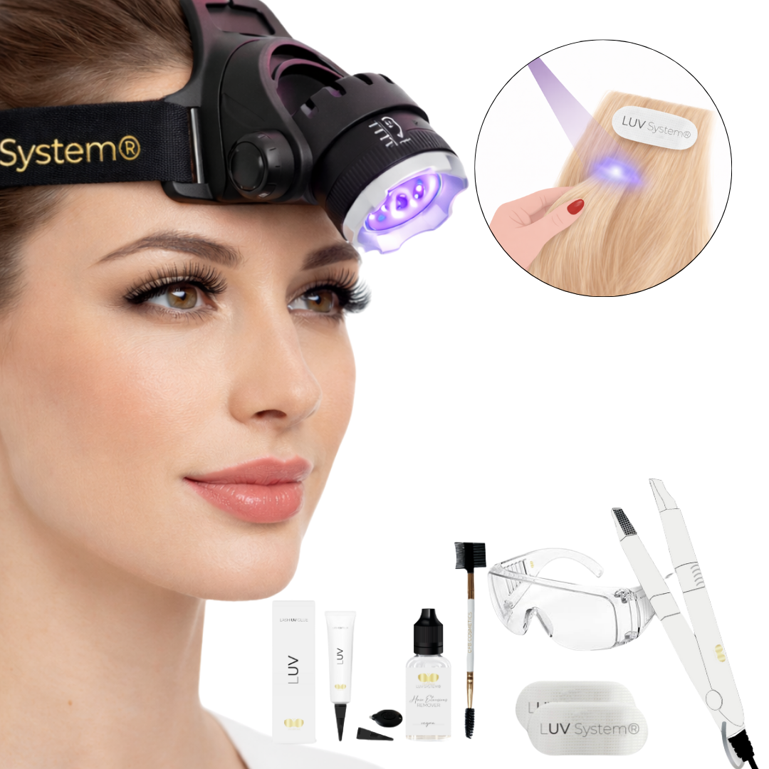 UV Haarverlängerung Set mit Kopflampe | violettes UV LED Licht | LUV System® | CFB Cosmetics®