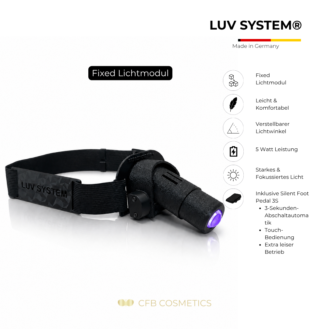 LUV System® Kopflampe Set Fixed UV LED Violett Licht – Made in Germany
